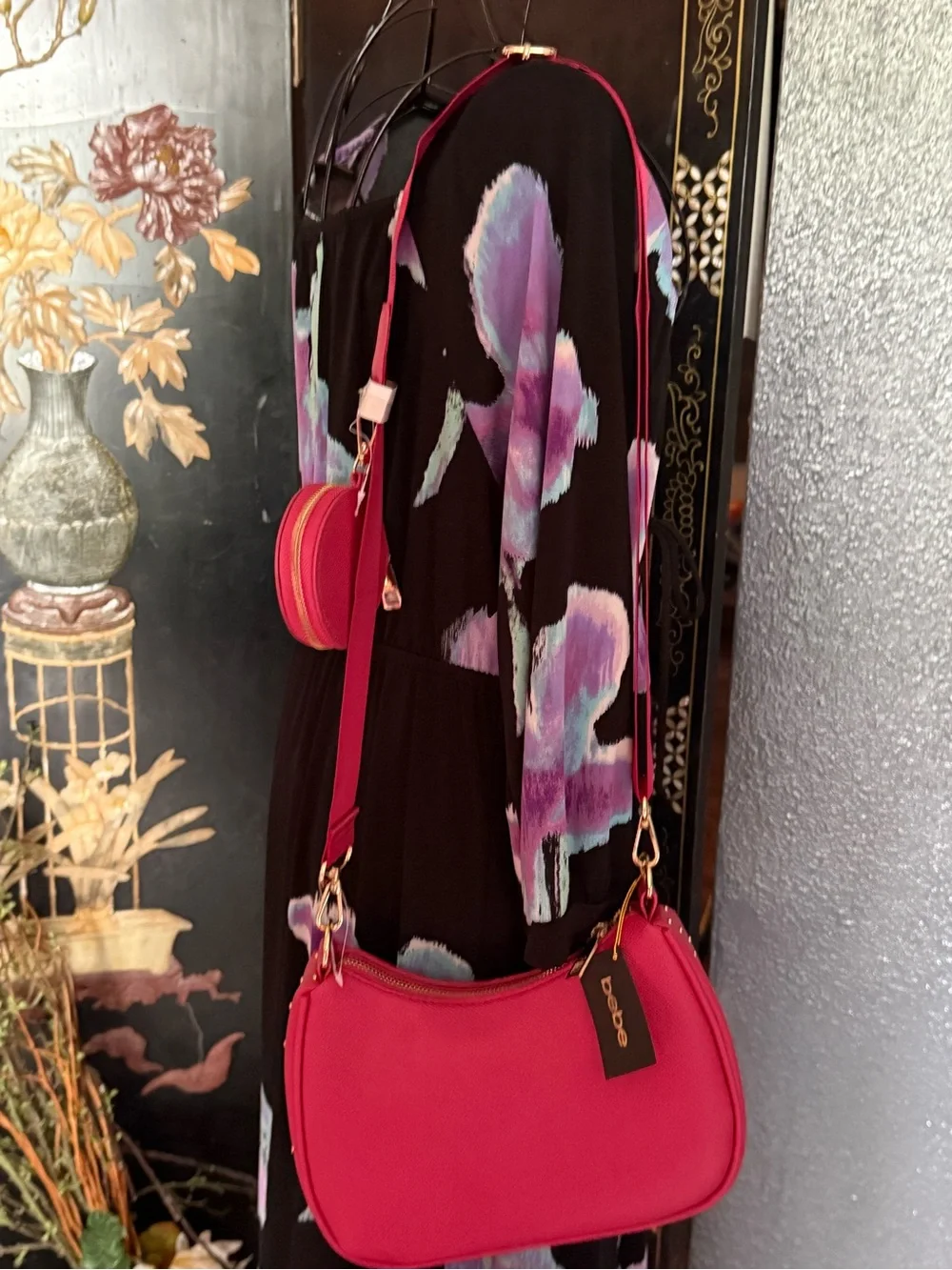 bebe Red Studded Crescent crossbody Bag NWT